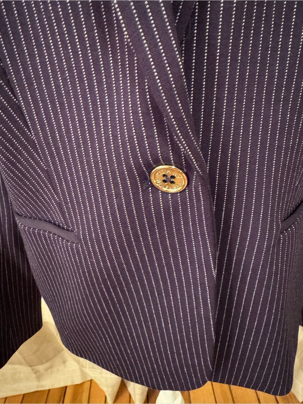 Tommy Hilfiger Navy Pinstripe Blazer with Elbow Patches - Picture 5 of 12
